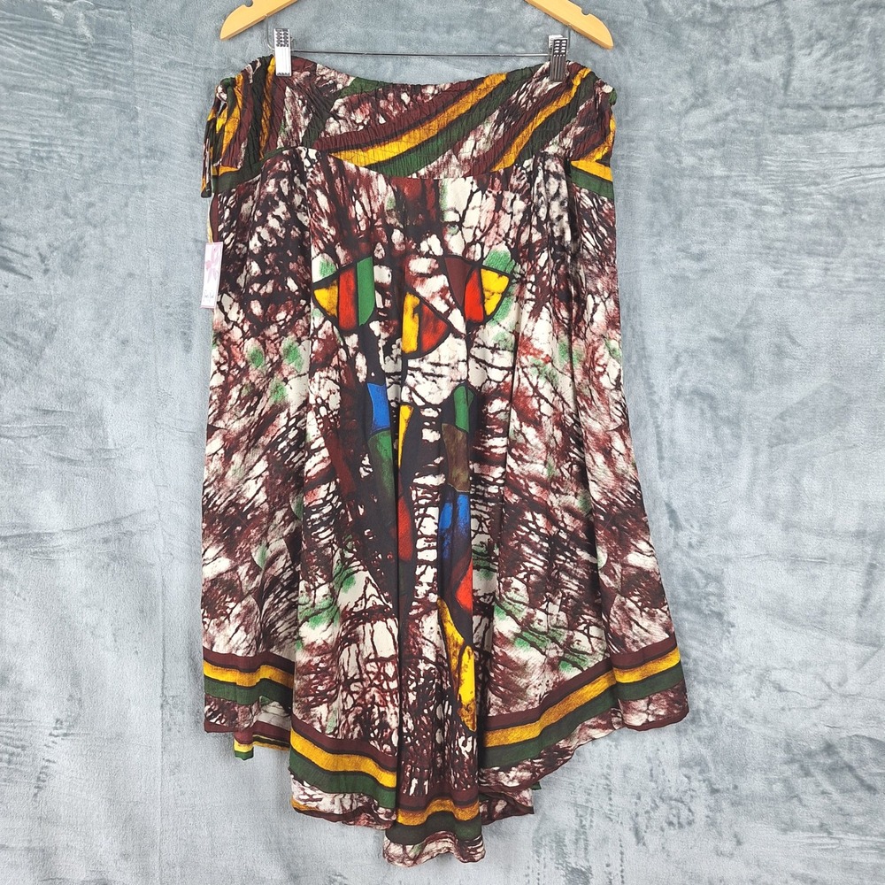 Womens Skirt 2X Artsy Maxi Abstract Gauze African Flowy Festival Art To Wear NWT